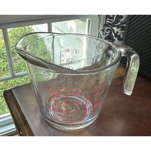 Anchor Hocking 2 Cup Glass Measuring Cup Red Letters Made in USA